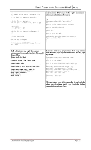 Modul praktikum java pemrograman berorientasi objek | PDF