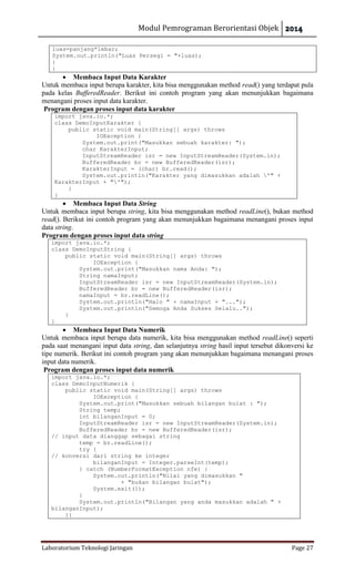 Modul praktikum java pemrograman berorientasi objek | PDF