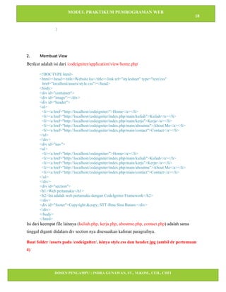 Modul praktikum Pemrograman web Backend dengan Codeigniter dan LTE | PDF