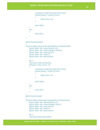 Modul praktikum Pemrograman web Backend dengan Codeigniter dan LTE | PDF