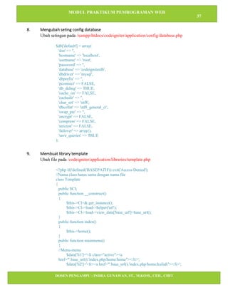 Modul praktikum Pemrograman web Backend dengan Codeigniter dan LTE | PDF
