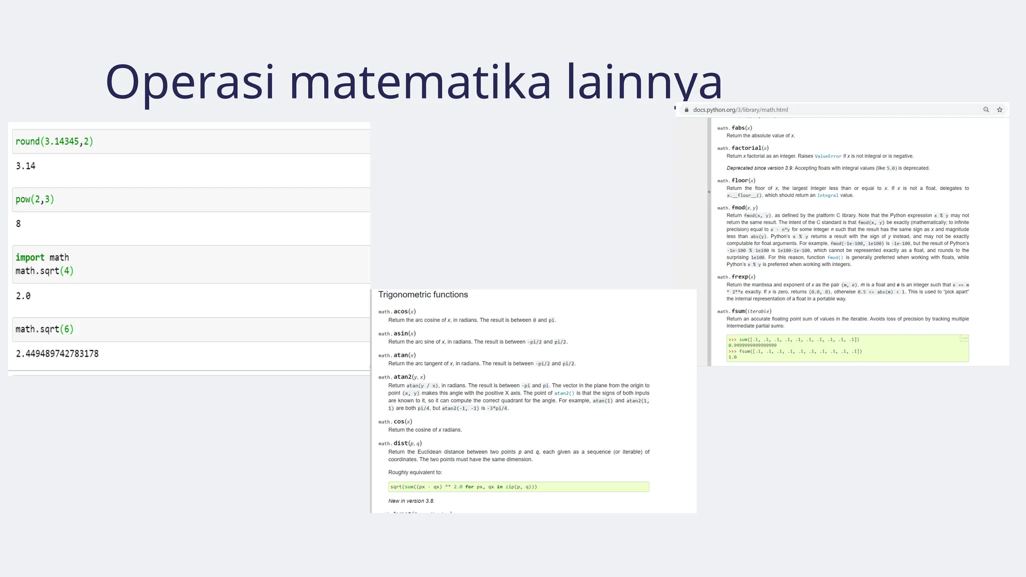 Operasi matematika lainnya
 