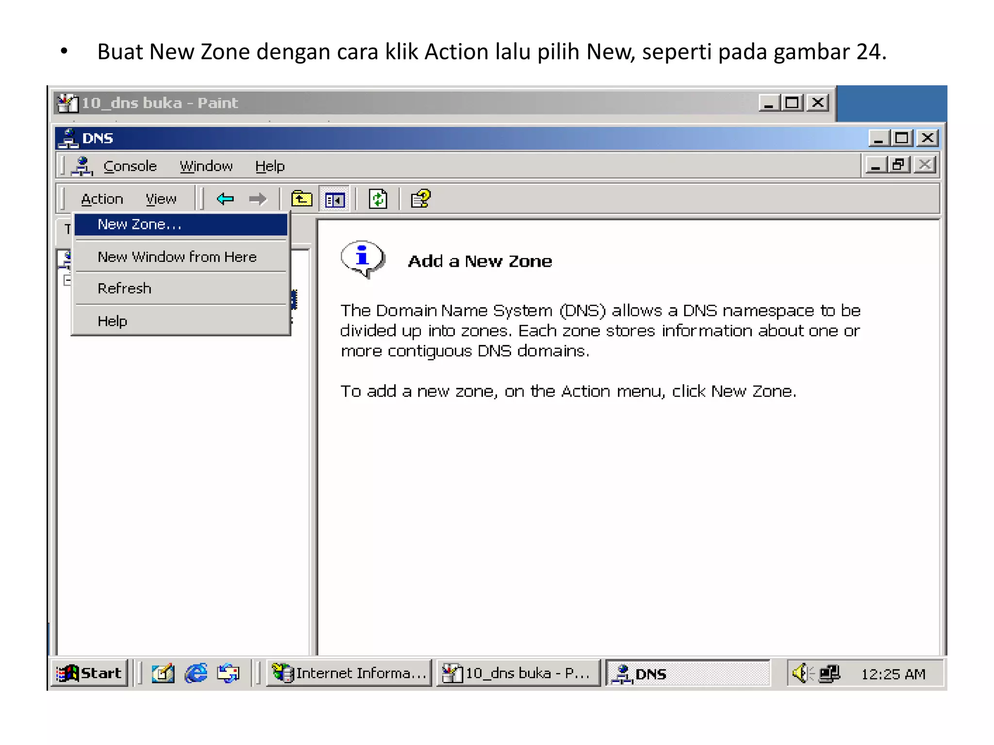 Buat New Zone dengan cara klik Action lalu pilih New, seperti pada gambar 24.