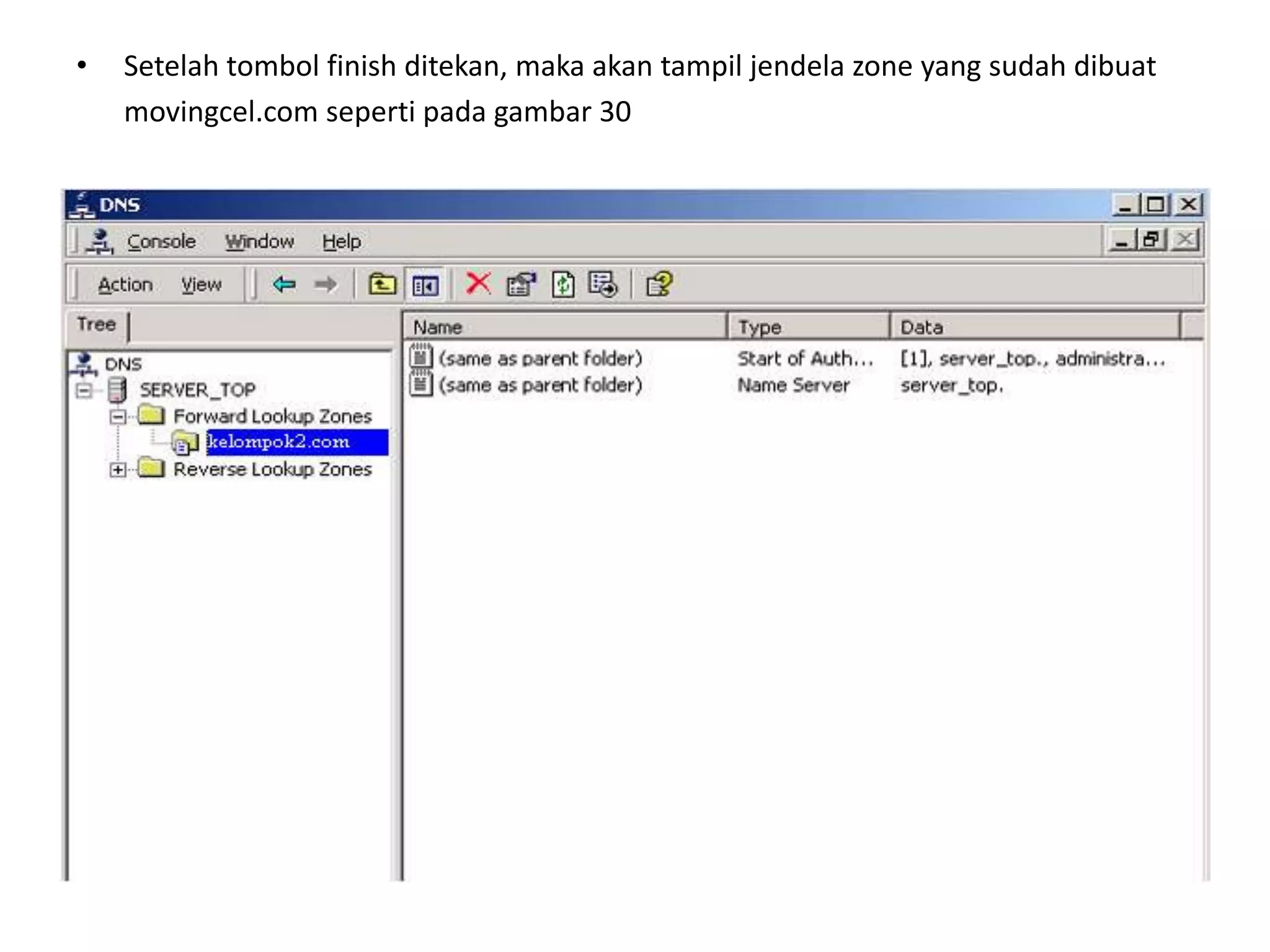 Setelah tombol finish ditekan, maka akan tampil jendela zone yang sudah dibuat	movingcel.com seperti pada gambar 30