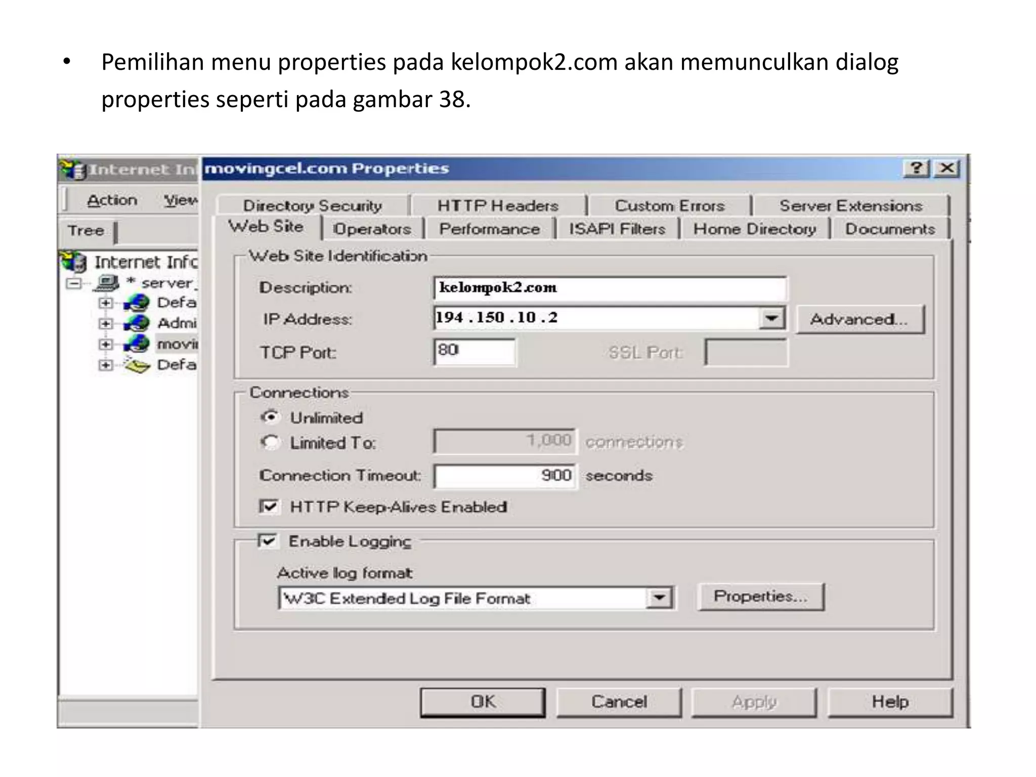 Pemilihan menu properties pada kelompok2.com akan memunculkan dialog	properties seperti pada gambar 38.