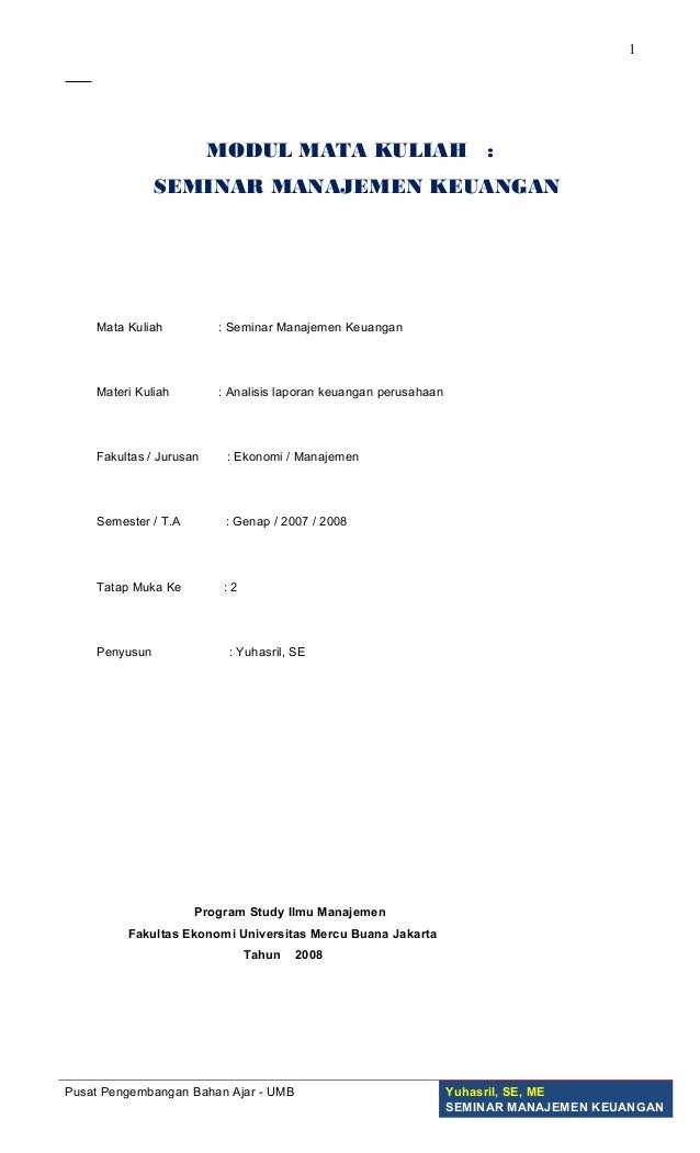 Modul Seminar Manajemen Keuangan Modul Seminar Manajemen Keuangan