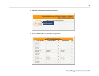 46
Manual Pengguna e-Prestasi Version 1.0
3. Klik pada Kod Organisasi yang perlu diluluskan
4. Senarai PPP dan PPK yang dilantik akan dipaparkan
Kod Organisasi
 