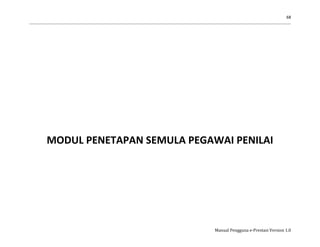 68
Manual Pengguna e-Prestasi Version 1.0
MODUL PENETAPAN SEMULA PEGAWAI PENILAI
 