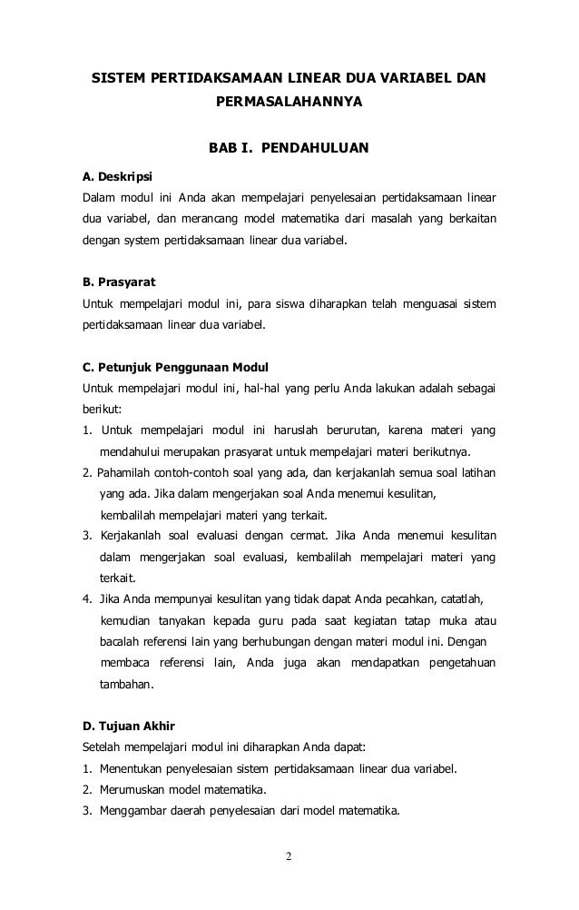 Modul sistem pertidaksamaan linear dan permasalahannya