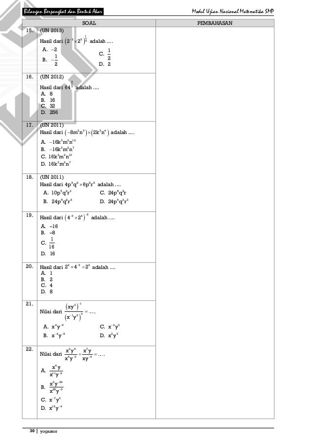 Modul Un Matematika Smp 2018 Yogazsor