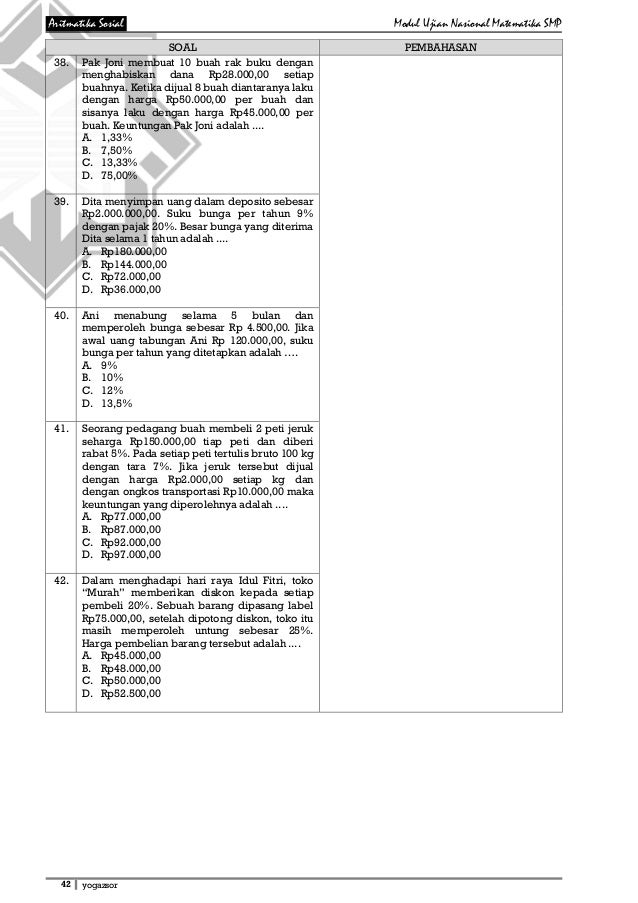 Modul Un Matematika Smp 2018 Yogazsor