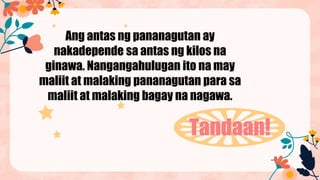 CREDITS: This presentation template was
created by Slidesgo, and includes icons by
Flaticon, and infographics & images by
Freepik
Tandaan!
Ang antas ng pananagutan ay
nakadepende sa antas ng kilos na
ginawa. Nangangahulugan ito na may
maliit at malaking pananagutan para sa
maliit at malaking bagay na nagawa.
 