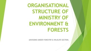 ORGANISATIONAL
STRUCTURE OF
MINISTRY OF
ENVIRONMENT &
FORESTS
(DIVISIONS UNDER FORESTRY & WILDLIFE SECTOR)
 