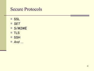 Secure Protocols SSL SET S/MIME TLS SSH And … 