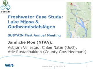 Jannicke Moe 1
Freshwater Case Study:
Lake Mjøsa &
Gudbrandsdalslågen
SUSTAIN First Annual Meeting
Jannicke Moe (NIVA),
Asbjørn Vøllestad, Chloé Nater (UoO),
Atle Rustadbakken (County Gov. Hedmark)
14.01.2016
 
