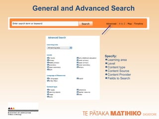 General and Advanced Search Specify: Learning area Level Content type Content Source Content Provider Fields to Search 