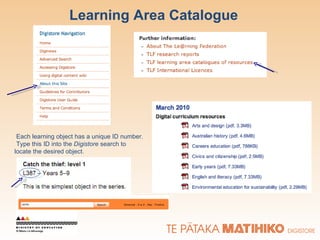 Learning Area Catalogue  Each learning object has a unique ID number. Type this ID into the  Digistore  search to locate the desired object.  