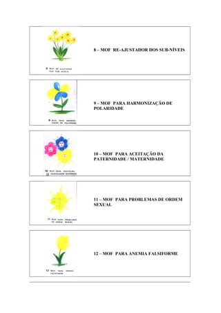 8 – MOF RE-AJUSTADOR DOS SUB-NÍVEIS
9 – MOF PARA HARMONIZAÇÃO DE
POLARIDADE
10 – MOF PARA ACEITAÇÃO DA
PATERNIDADE / MATERNIDADE
11 – MOF PARA PROBLEMAS DE ORDEM
SEXUAL
12 – MOF PARA ANEMIA FALSIFORME
 