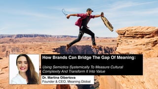 Dr. Martina Olbertova
Founder & CEO, Meaning.Global
How Brands Can Bridge The Gap Of Meaning:
Using Semiotics Systemically To Measure Cultural
Complexity And Transform It Into Value
 