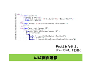 Postされた側は、
       div～/divだけを書く

AJAX画面遷移
 
