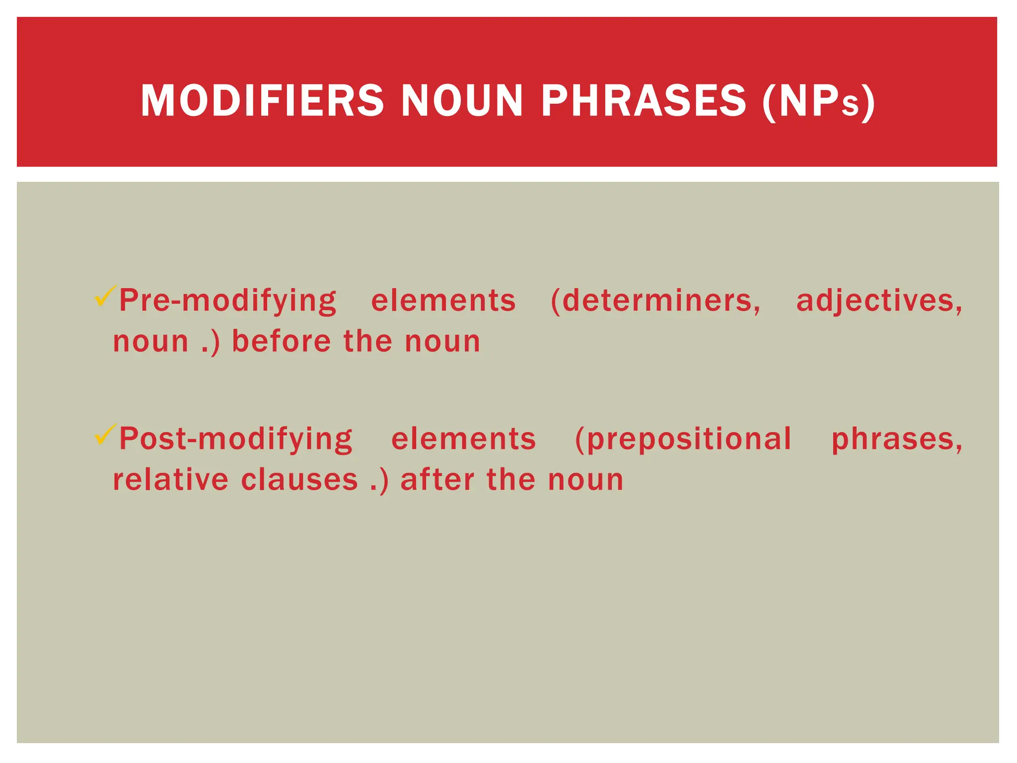 PRE andPost modifiers of noun phrase (syntax)) | PPT | Resume Writing ...
