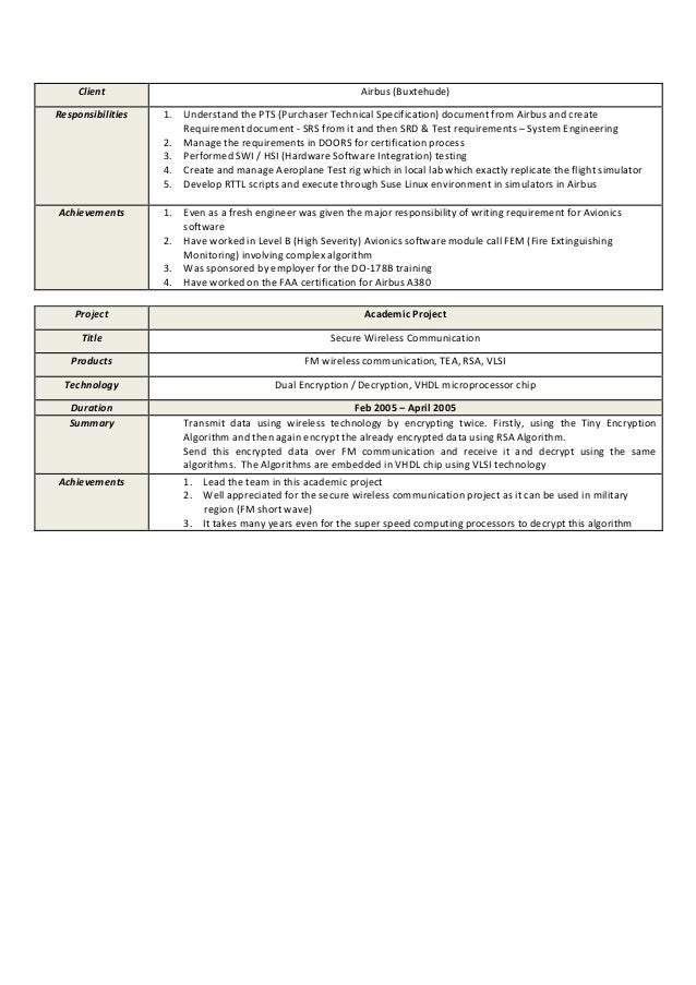 Avionics team lead embedded c resume