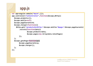 app.jsapp.js
var app=angular.module("MyCat",[]);
app.controller("CatController",function($scope,$http){
$scope.produits=[]...