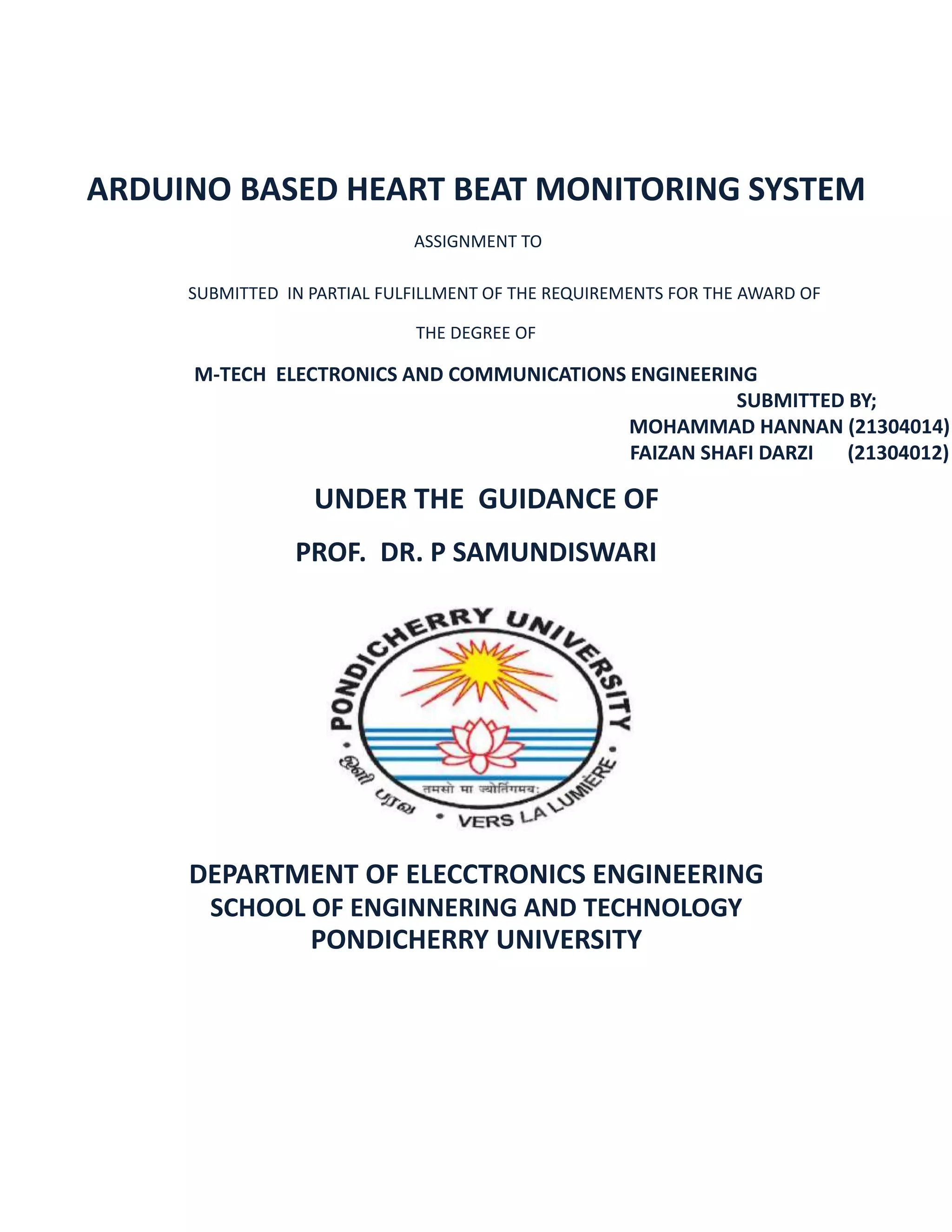 ARDUINO BASED HEART BEAT MONITORING SYSTEM | PPTX | Operating Systems ...