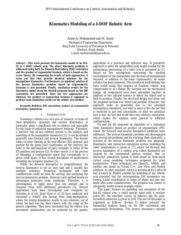 ieee papers on robotic arm