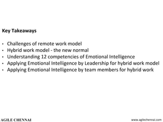 Key Takeaways
• Challenges of remote work model
• Hybrid work model - the new normal
• Understanding 12 competencies of Em...