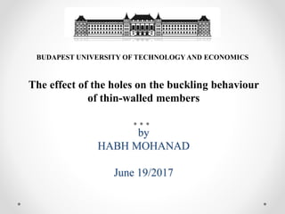 by
HABH MOHANAD
June 19/2017
The effect of the holes on the buckling behaviour
of thin-walled members
BUDAPEST UNIVERSITY OF TECHNOLOGY AND ECONOMICS
 