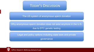 IUPUI, Robert H. McKinney School of Law
TODAY’S DISCUSSION
The US system of anonymous sperm donation
Why anonymous sperm d...