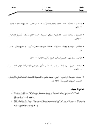 ‫א‬١٤٢‫א‬‫א‬
J٢

-١٤٦-

•،‫א‬،‫א‬‫א‬W،‫א‬‫א‬،‫א‬‫א‬،
١٤٠٧K

•،‫א‬،‫א‬‫א‬W،‫א‬‫א‬،‫א‬‫א‬،
١٤١٣K

•،،،‫א‬‫א‬W،‫א‬‫א‬،‫א‬‫א‬١٤٠٨
K

•،‫א‬،‫א‬‫א‬‫א‬‫א‬،‫א‬‫،א‬١٤٢٠

•‫א‬‫א‬،‫א‬W،‫א‬‫א‬F‫א‬W،‫א‬‫א‬
١٤١٥KE

•‫א‬‫א‬،‫א‬‫א‬،،W،‫א‬‫א‬F‫א‬W
،‫א‬‫א‬١٤١٧KE

‫א‬‫א‬‫א‬W
• Slater, Jeffrey, "College Accounting: a Practical Approach" ٧th
ed,
(Prentice Hall, ١٩٩٨).
• Nikolai & Bazley, " Intermediate Accounting", ٨th
ed, (South – Western
College Publishing, ٢٠٠٠)
 