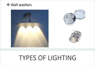 Wall washers 
TYPES OF LIGHTING  