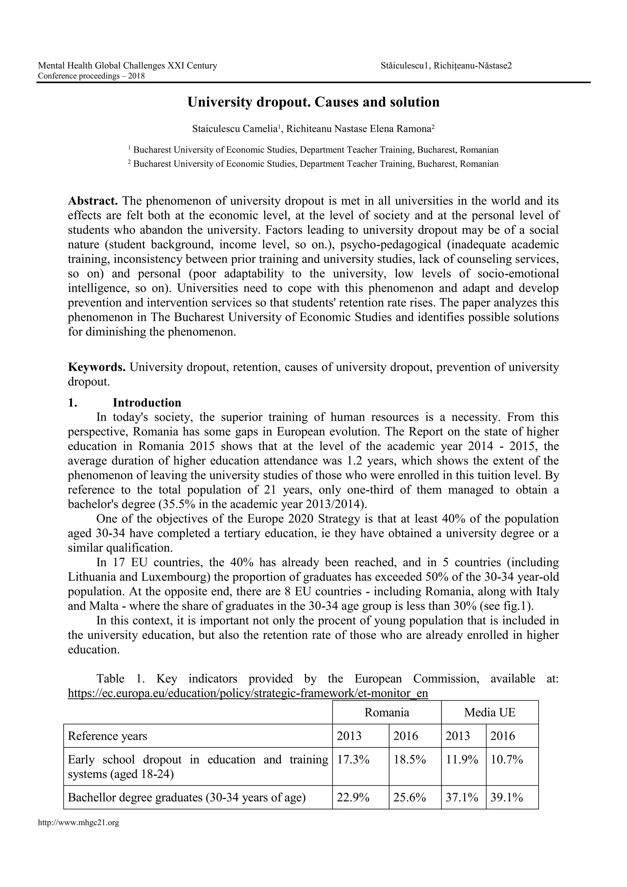 University dropout. Causes and solution- Camelia | PDF