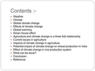 climate change and its effect on agriculture | PPTX