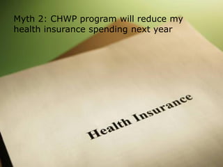 Myth 2: CHWP program will reduce my
health insurance spending next year
 