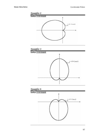 Moisés Villena Muñoz Coordenadas Polares
97
Ejemplo 2
Graficar θ
−
= cos
6
6
r
Ejemplo 3
Graficar θ
+
= sen
6
6
r
Ejemplo 4
Graficar θ
−
= sen
6
6
r
 