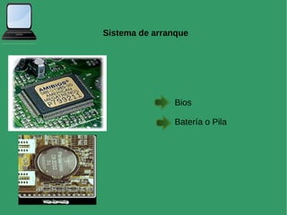 Sistema de arranque
Bios
Batería o Pila
 