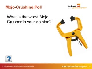 Mojo-Crushing Poll 
What is the worst Mojo 
Crusher in your opinion? 
© 2014 NetSpeed Learning Solutions. All rights reserved. 19 
 