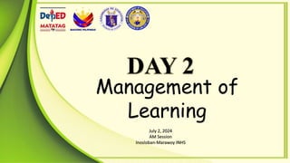 July 2, 2024
AM Session
Inosloban-Marawoy INHS
Management of
Learning
 