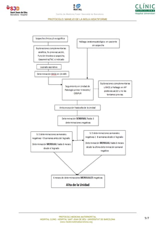 Centre de Medicina Fetal i Neonatal de Barcelona.
PROTOCOLO: MANEJO DE LA MOLA HIDATIFORME
PROTOCOLS MEDICINA MATERNOFETAL
HOSPITAL CLÍNIC- HOSPITAL SANT JOAN DE DÉU- UNIVERSITAT DE BARCELONA
www.medicinafetalbarcelona.org
5/7
 