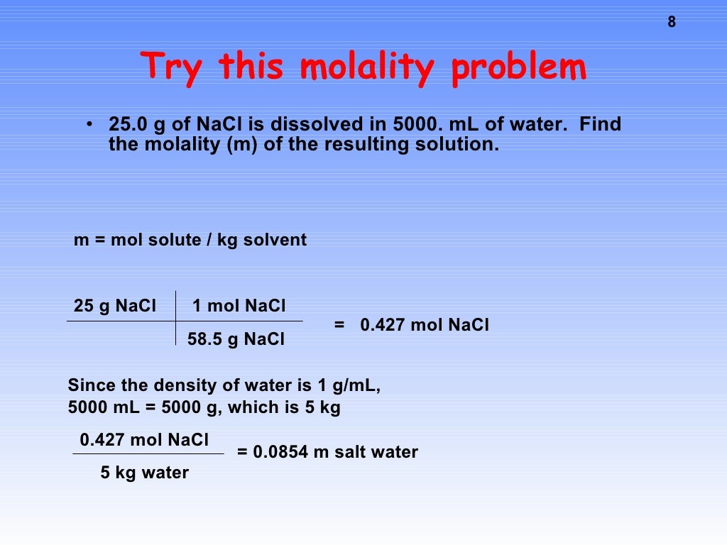 Molarity Molality Dilutions