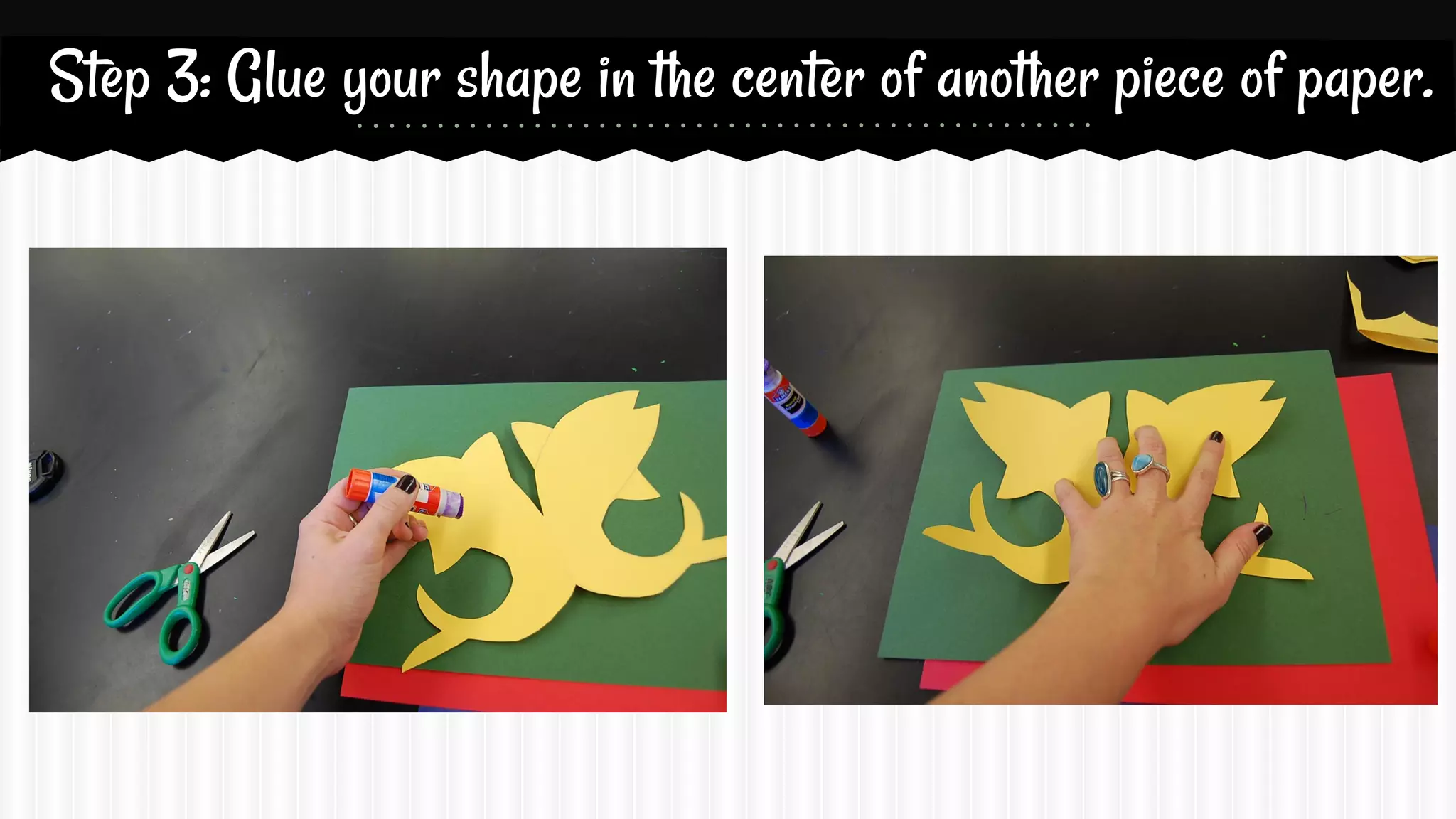 Step 3: Glue your shape in the center of another piece of paper.

 