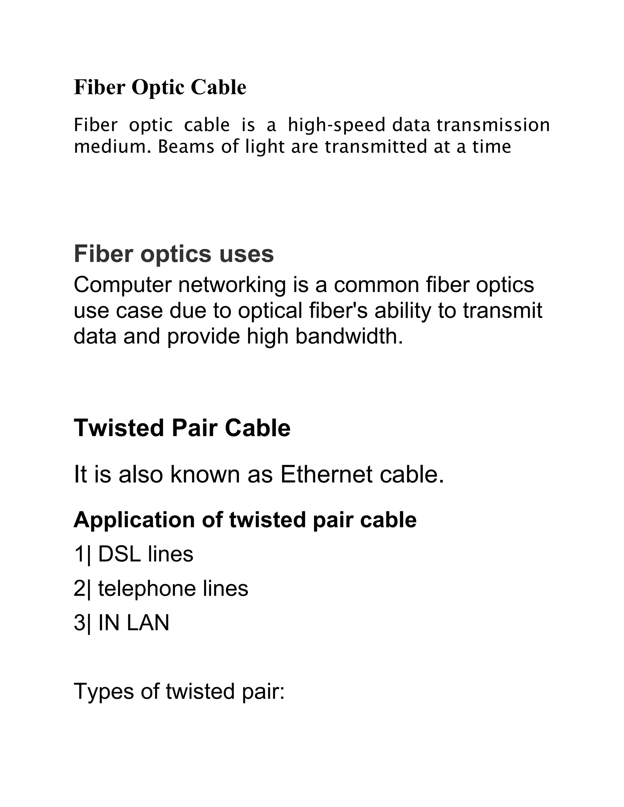 Cable & its description | PDF | Computer Networking | Computing