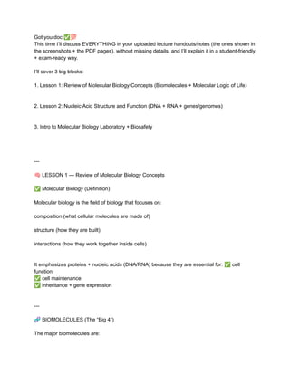 MOL BIO Lec part 1 mcq type quiz exam trial practice | PDF