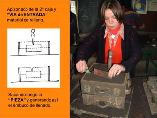 Apisonado de la 2° caja y
“VIA de ENTRADA”
material de relleno.




Sacando luego la
“PIEZA” y generando así
el embudo de llenado.
 