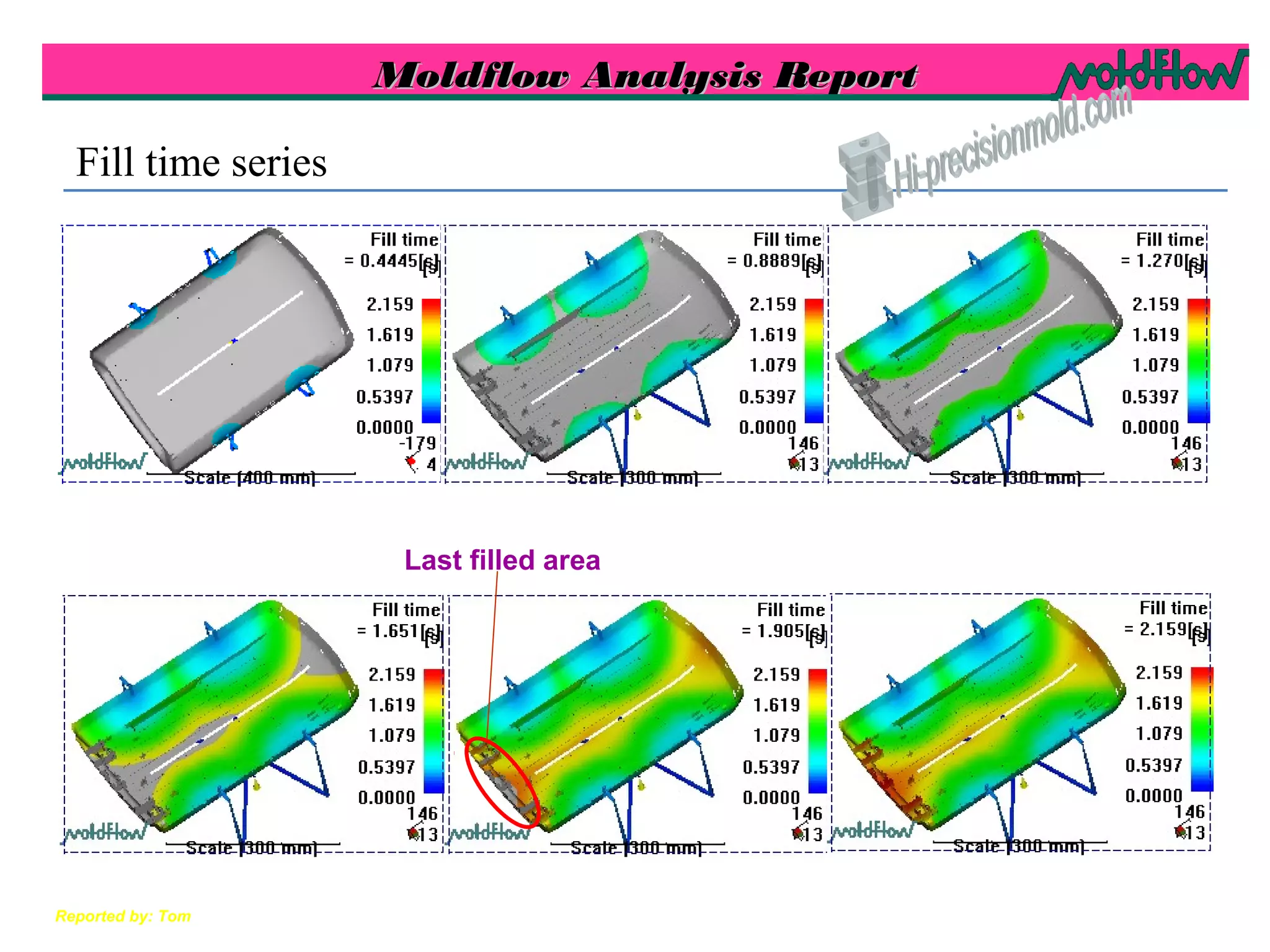 Moldflow Analysis ReportMoldflow Analysis Report
Reported by: Tom
Fill time series
Last filled area
 