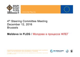 4th Steering Committee Meeting
December 12, 2016
Brussels
Moldova in FLEG / Молдова в процессе ФЛЕГ
 
