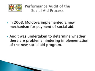 In 2008, Moldova passed a new procurement law intended to significantly improve public procurement process.Performance audit assessed whether the objectives of the law were being met.Implementation of New Procurement Law